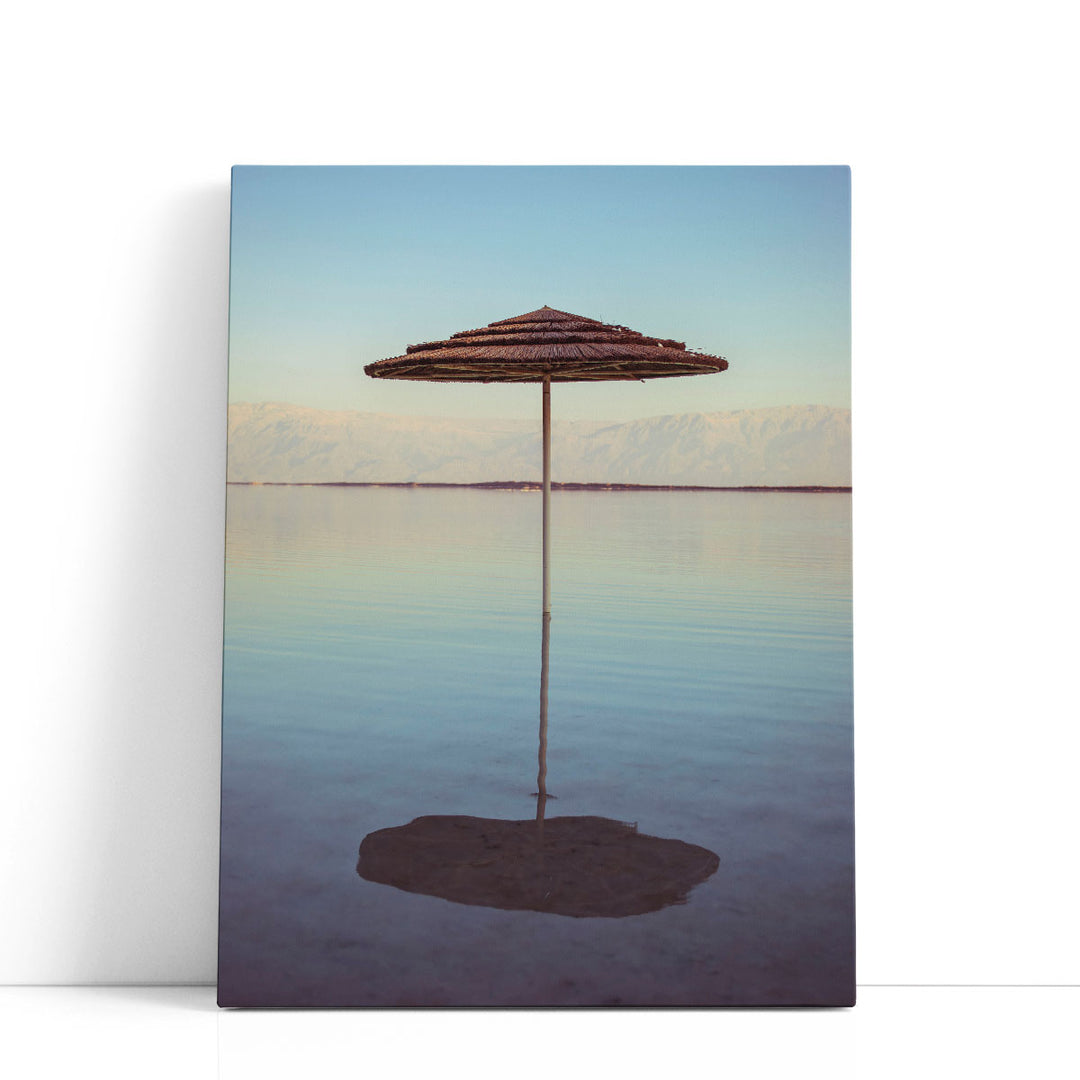 Parasol On The Beach Of Dead Sea, Israel - Canvas Print Wall Art