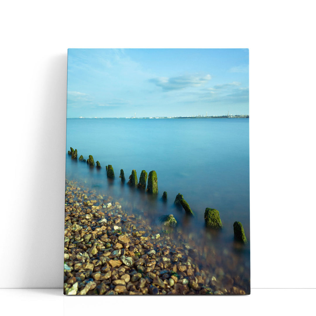 Pebbled Beach With Groynes - Canvas Print Wall Art