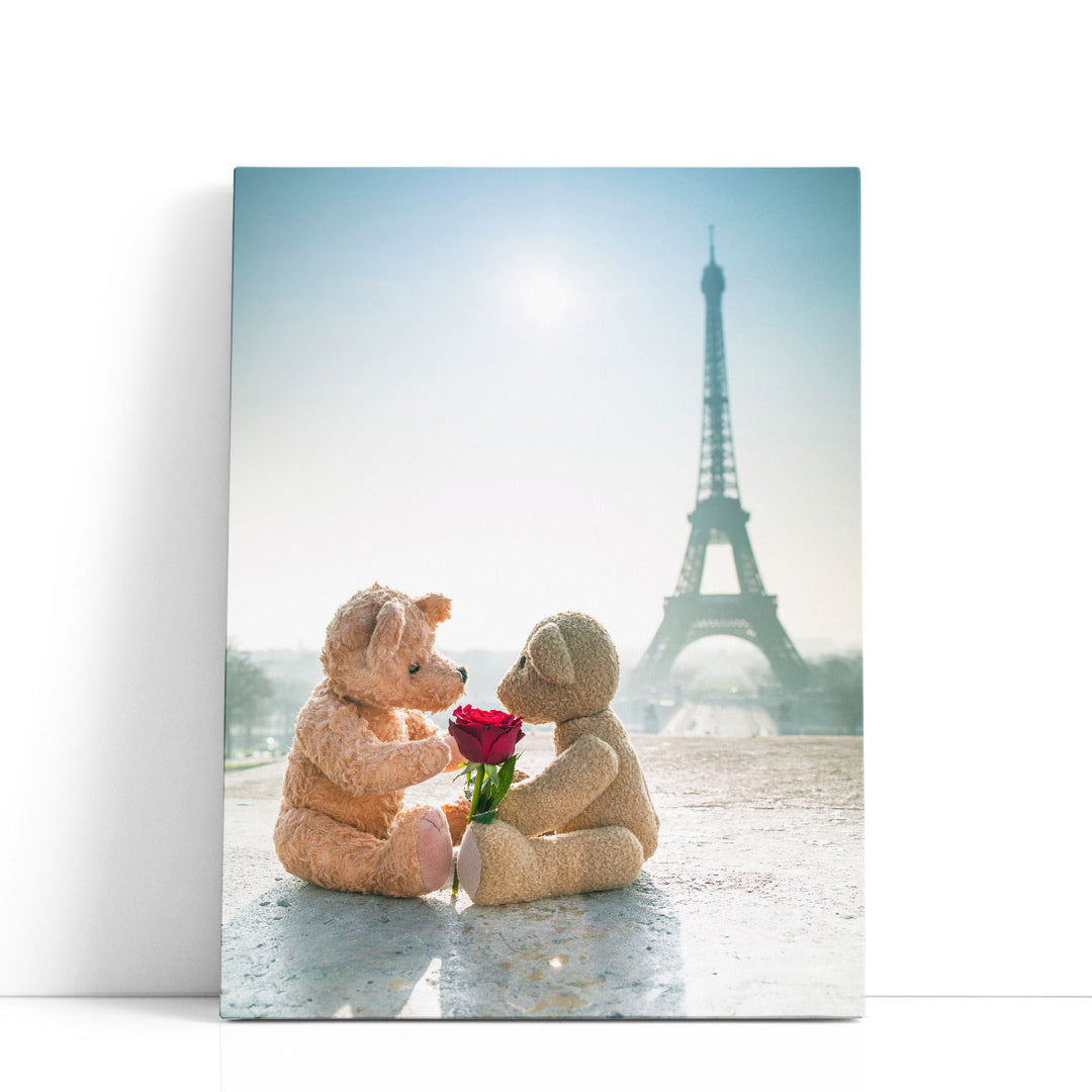 Two Teddy Bears With A Rose - Canvas Print Wall Art