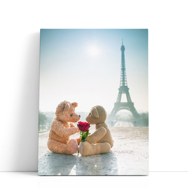 Two Teddy Bears With A Rose - Canvas Print Wall Art