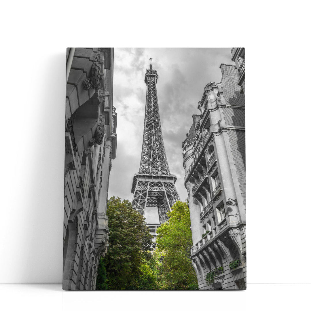 View Of Eiffel Tower From A Narrow Street In Paris, France - Canvas Print Wall Art