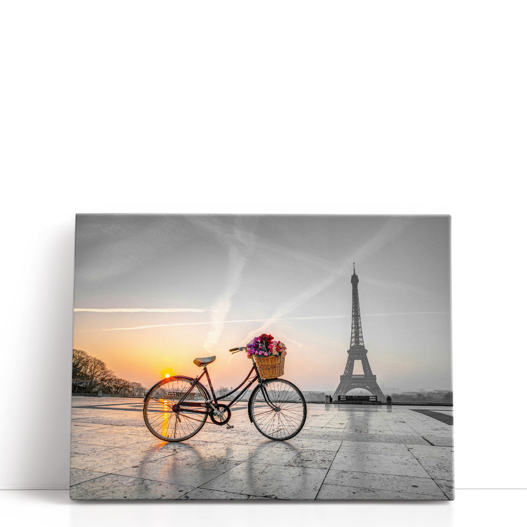 Bicycle With A Basket of Flowers, Eiffel Tower 1 - Canvas Print Wall Art