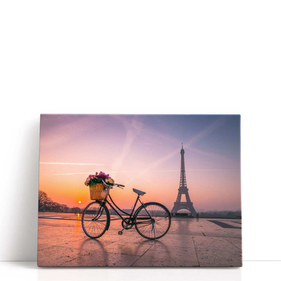 Bicycle With A Basket Of Flowers, Eiffel Tower 2 - Canvas Print Wall Art