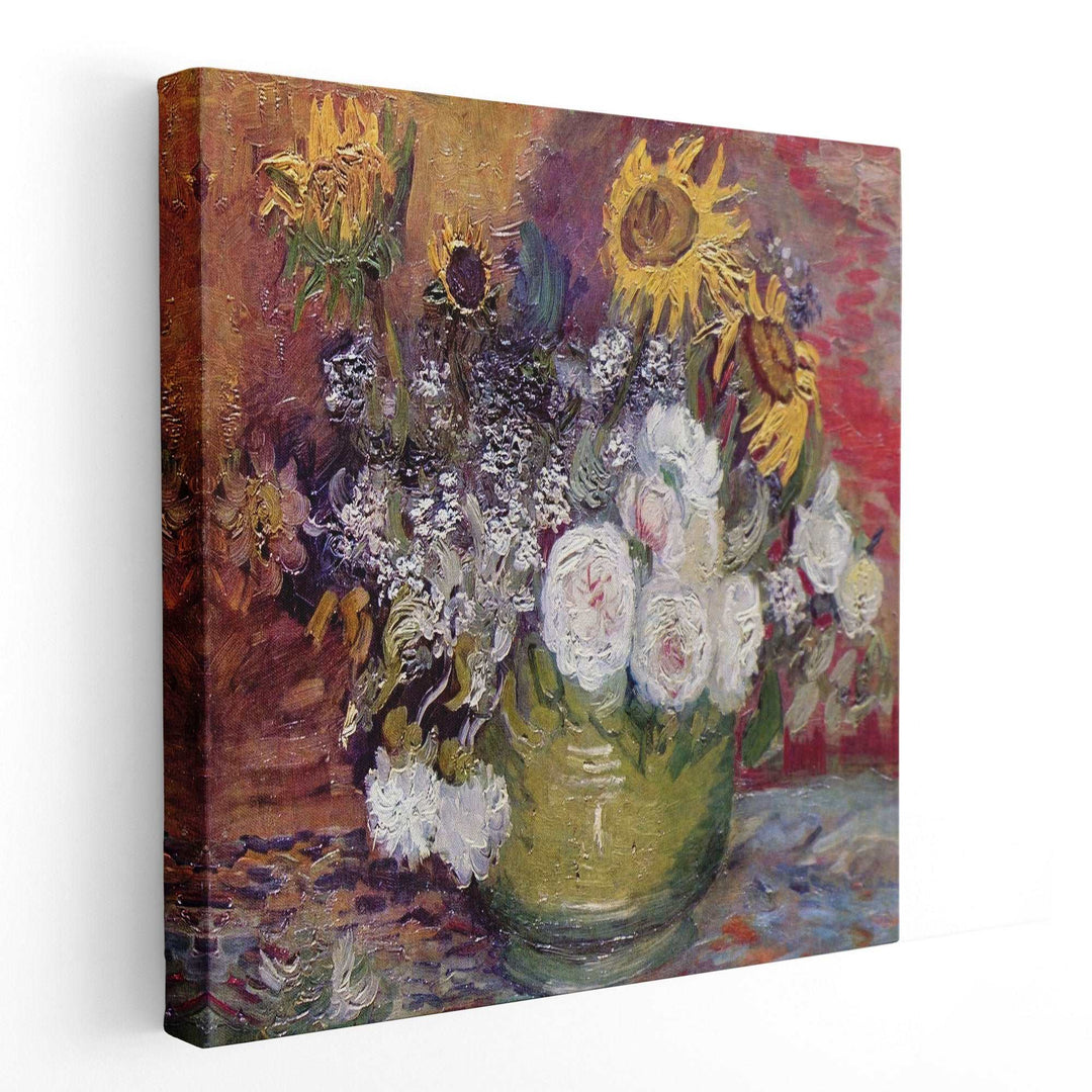 Bowl With Sunflowers Roses And Other Flowers, 1886 - Canvas Print Wall Art
