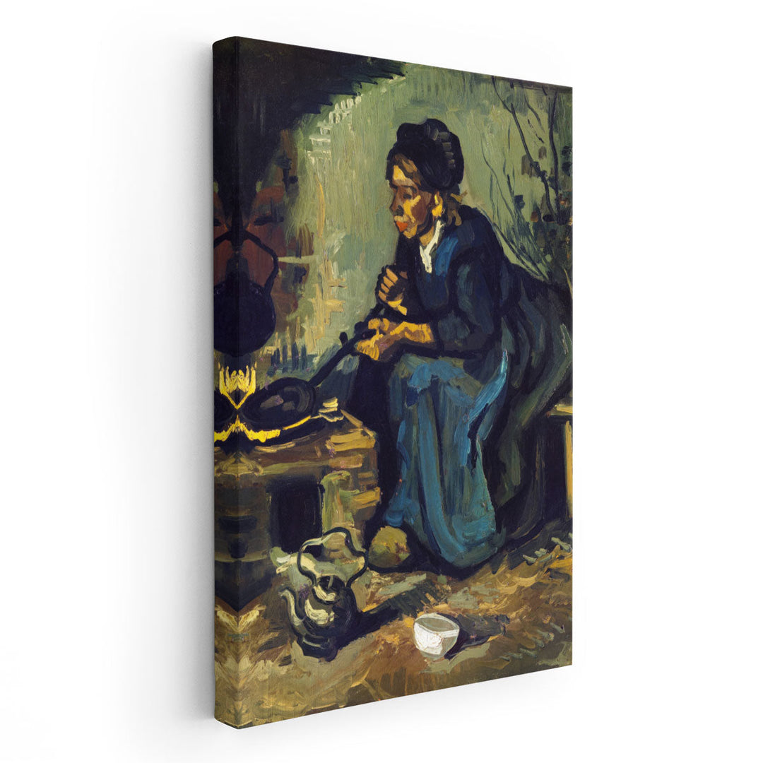 Peasant Woman Cooking by a Fireplace, 1885 - Canvas Print Wall Art