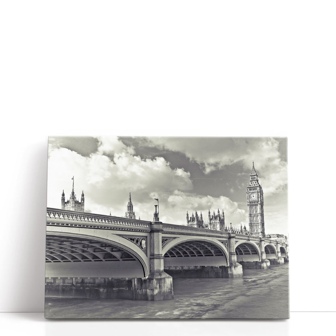 Westminster Bridge, London Black and White 1 - Canvas Print Wall Art