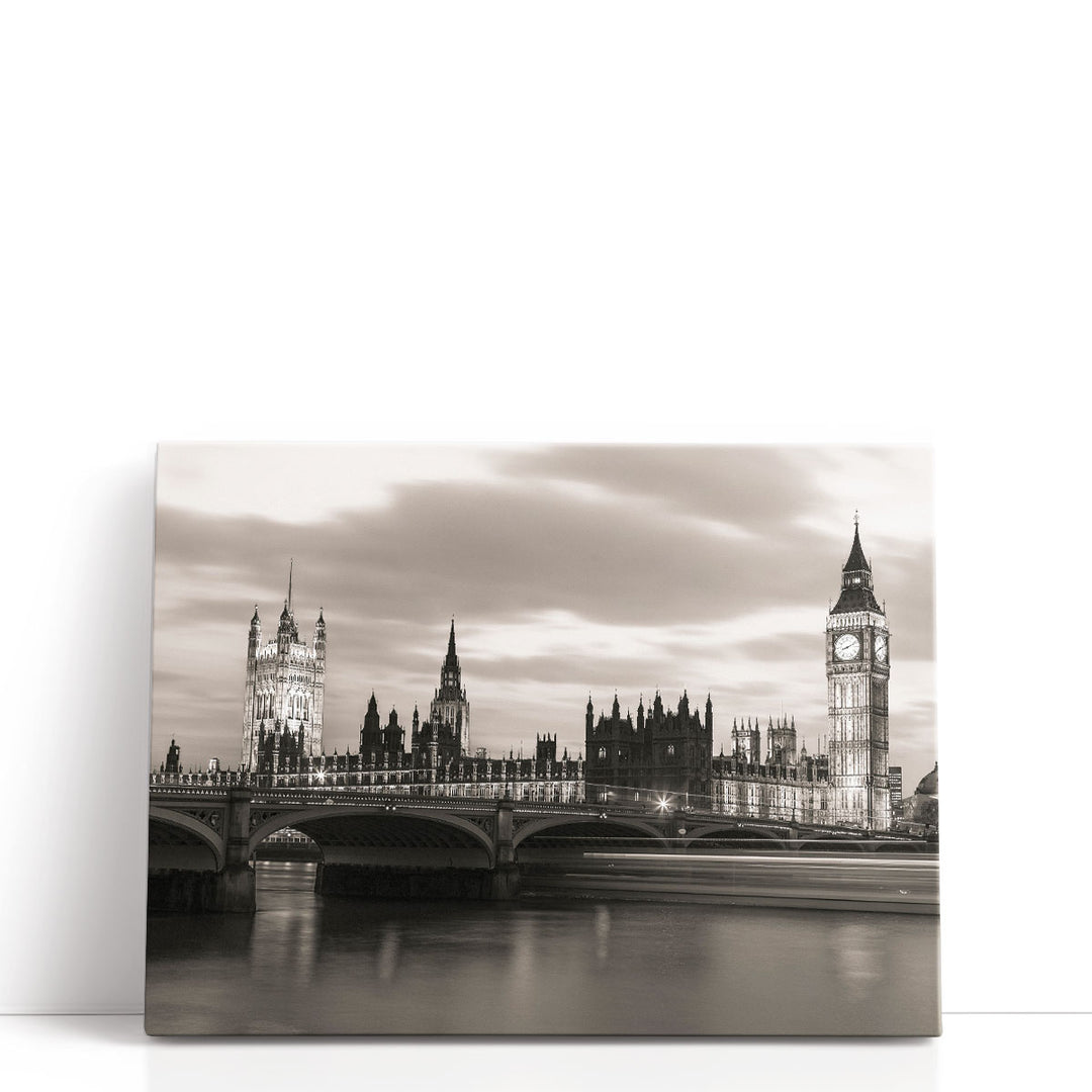 Westminster Bridge, London Black and White 2 - Canvas Print Wall Art