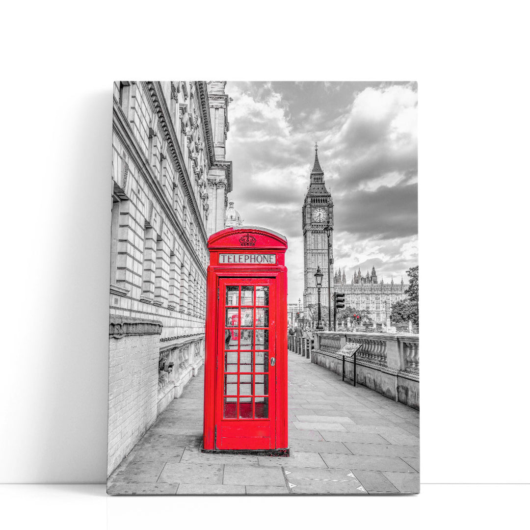 Telephone Booth With Big Ben, London - Canvas Print Wall Art