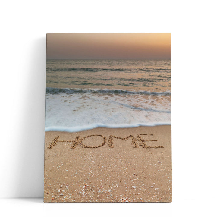 Word Home Written On Beach - Canvas Print Wall Art