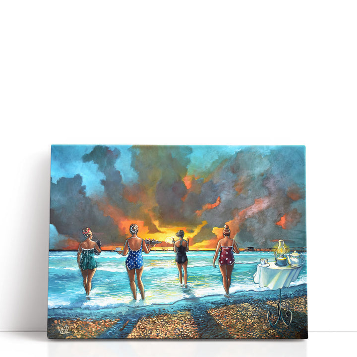 Early Morning Swim - With Cat - Canvas Print Wall Art