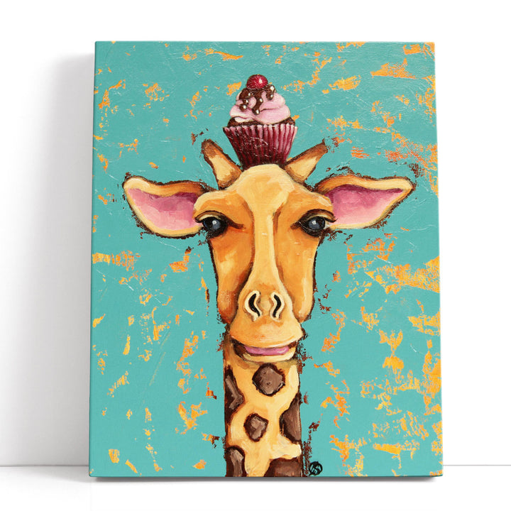 Giraffe With Cherry on Top - Canvas Print Wall Art