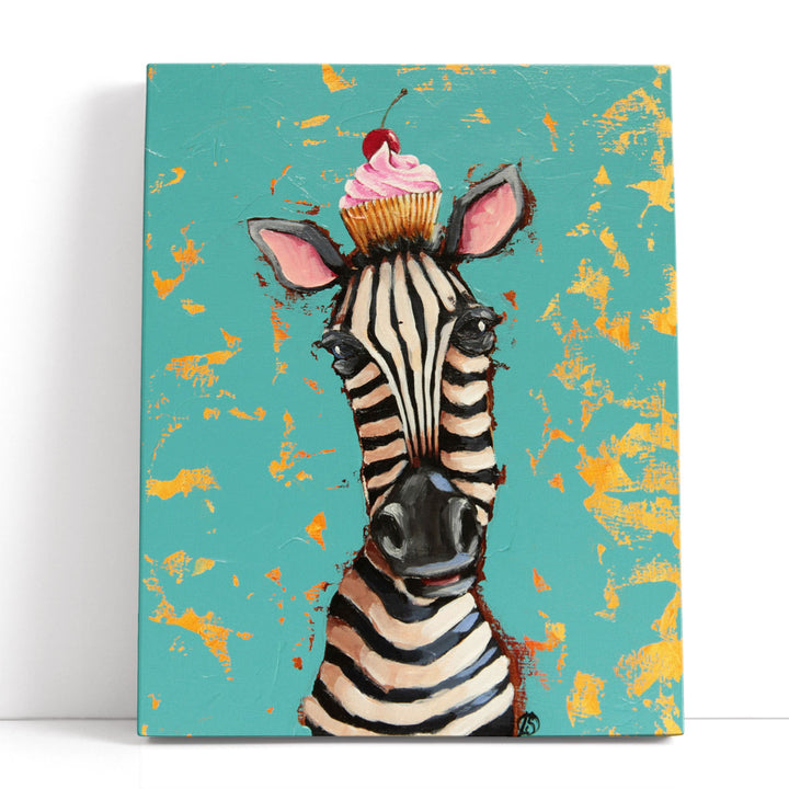 Zebra With Cherry Cupcake - Canvas Print Wall Art