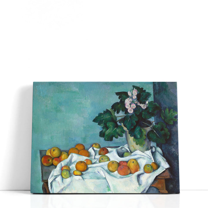 Still Life With Apples And A Pot Of Primroses - Canvas Print Wall Art