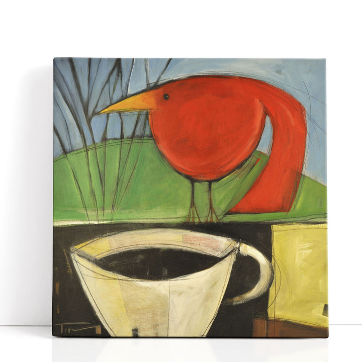 Coffee And Red Bird - Canvas Print Wall Art