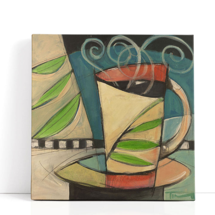 Coffee Cup With Leaves - Canvas Print Wall Art