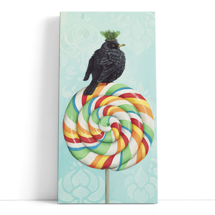 Chonky Bird on a Lollipop - Canvas Print Wall Art