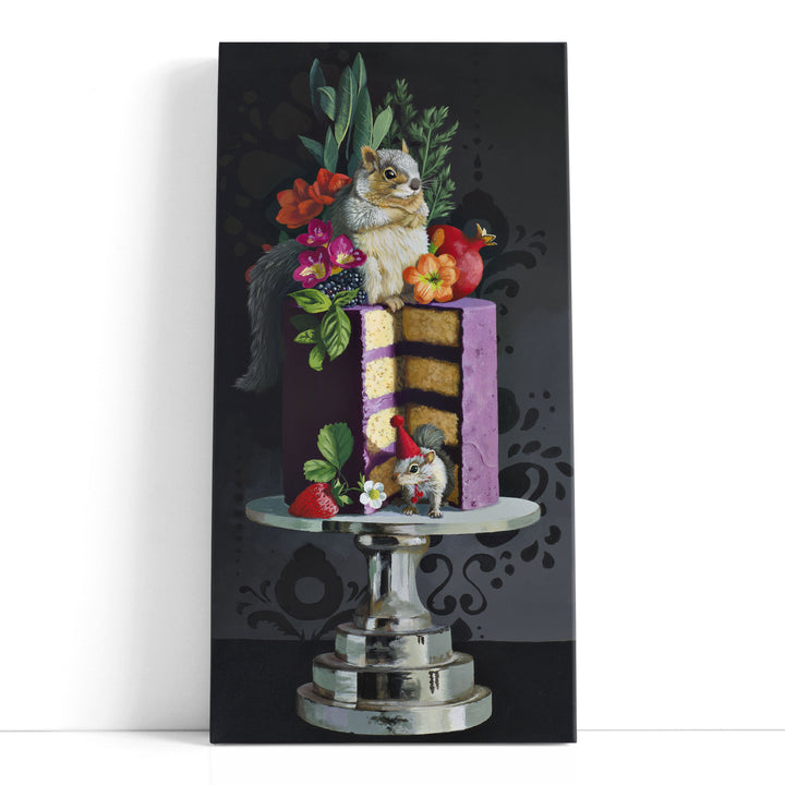 Purple Cake Squirrels - Canvas Print Wall Art