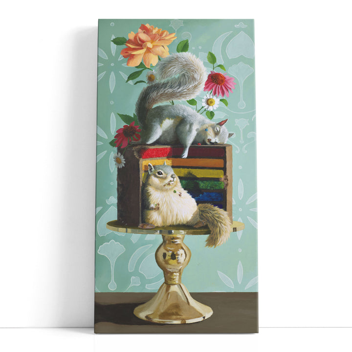 Rainbow Cake Squirrels - Canvas Print Wall Art