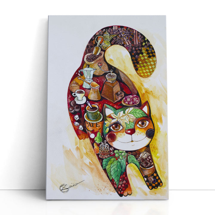Coffee Cat 4 - Canvas Print Wall Art