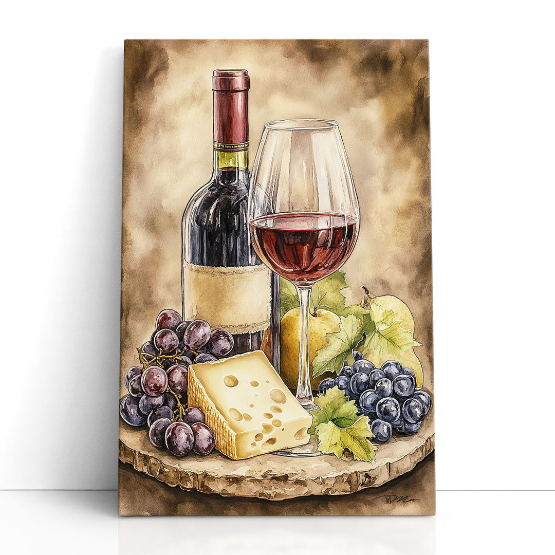 Wine Cheese And Grapes - Canvas Print Wall Art