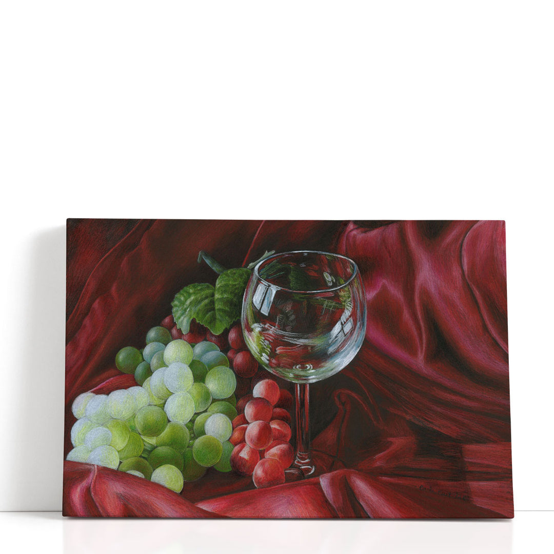 Red Satin and Grapes - Canvas Print Wall Art