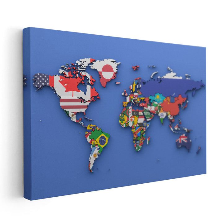 World Map With Country Flags - Canvas Print Wall Art