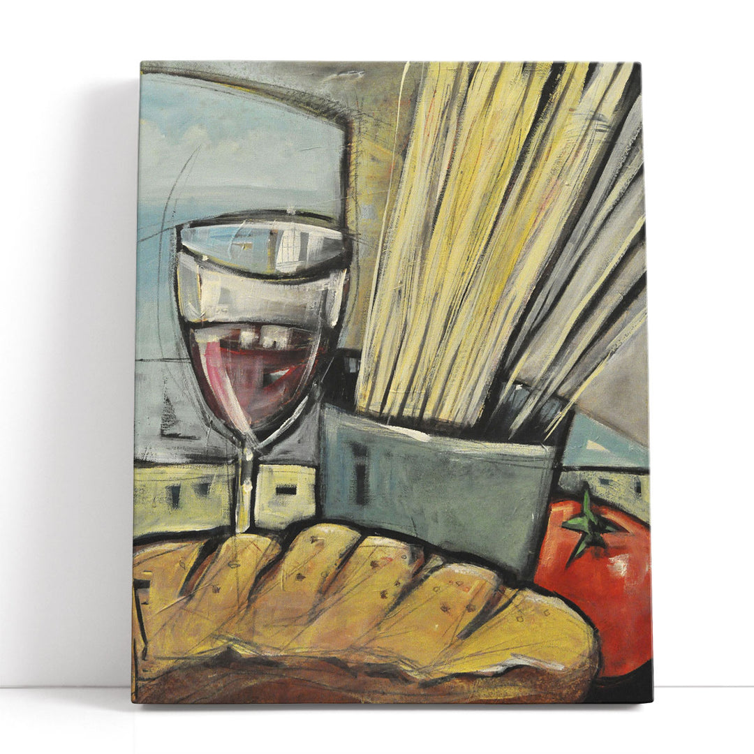 Wine Bread And Pasta - Canvas Print Wall Art