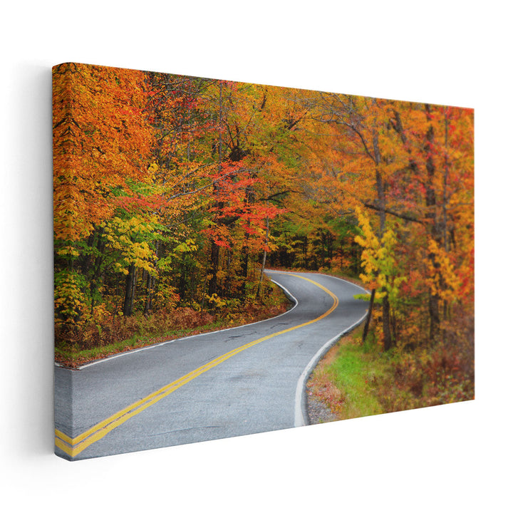 Beautiful Rural Vermont Drive in Autumn Time - Canvas Print Wall Art