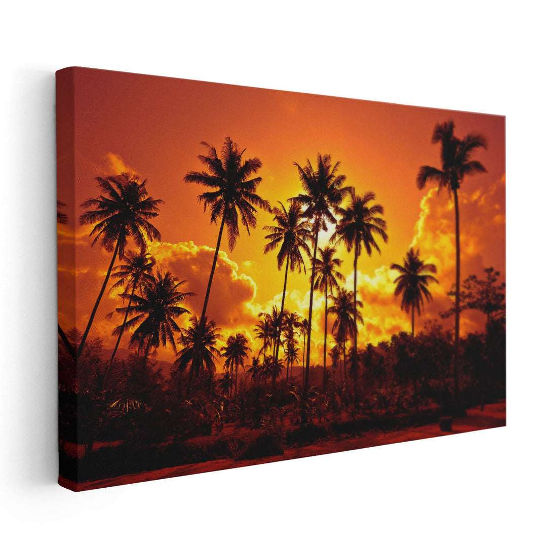 Palm Trees and Sunset - Canvas Print Wall Art