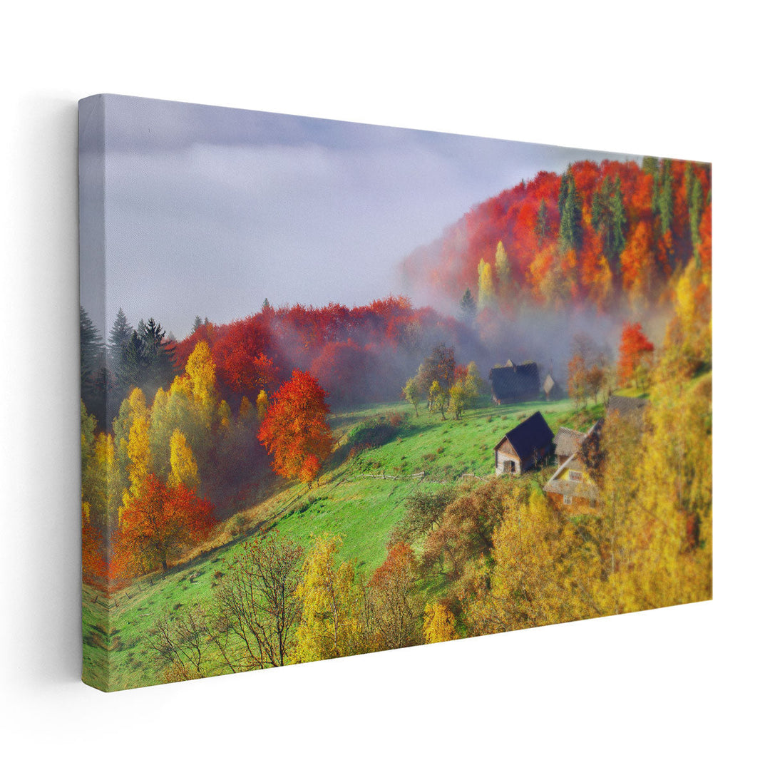 Colorful Autumn Landscape in The Carpathian Mountains - Canvas Print Wall Art