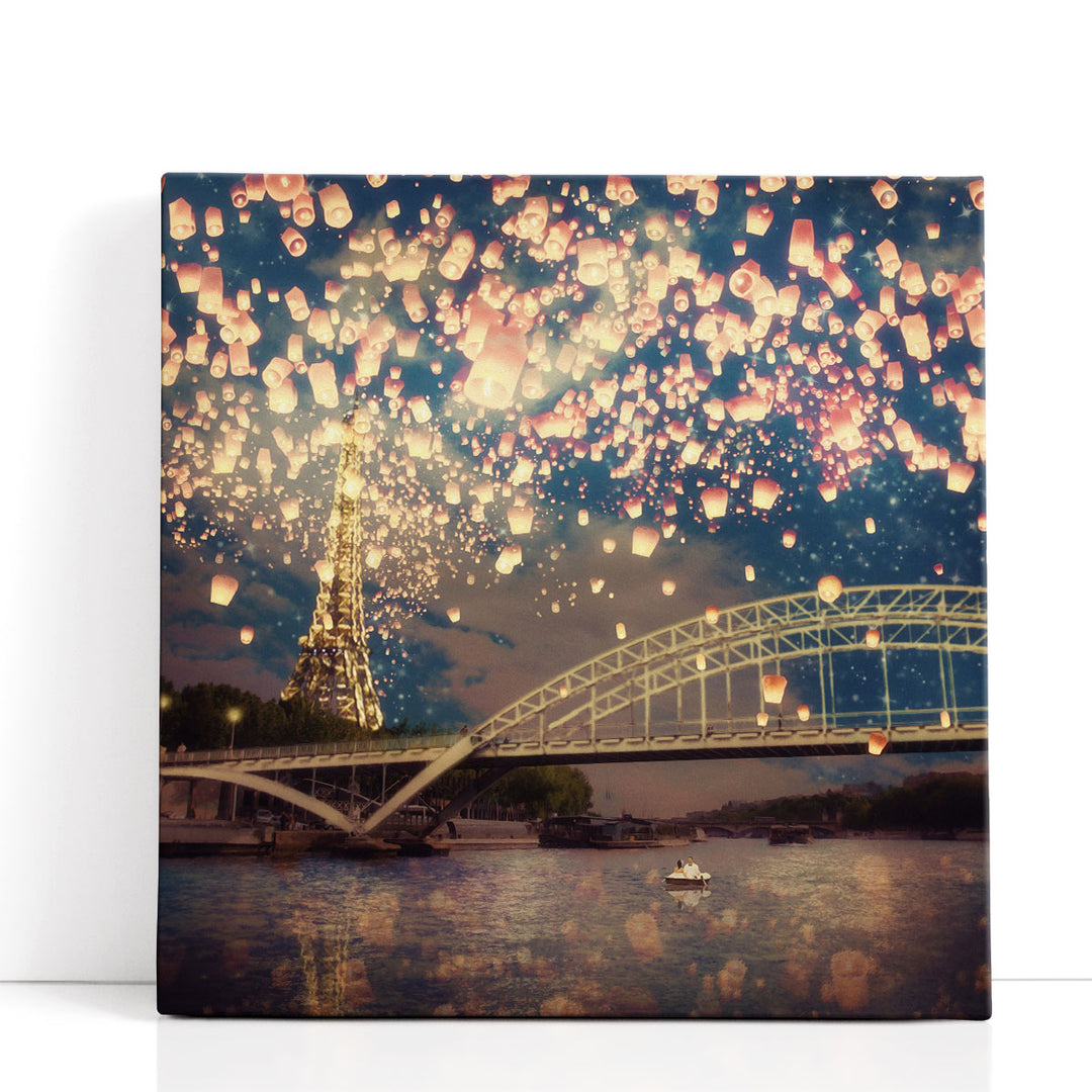 Love Wish Lanterns Over Paris - Canvas Print Wall Art