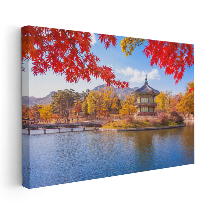 Gyeongbokgung Palace with Maple Leaves, Seoul, South Korea - Canvas Print Wall Art