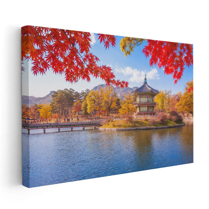 Gyeongbokgung Palace with Maple Leaves, Seoul, South Korea - Canvas Print Wall Art