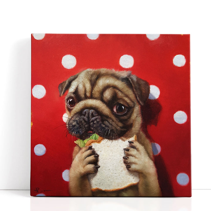 Funny Dog Canvas Art – eating dog in kitchen
