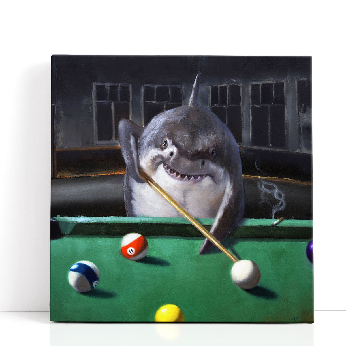 Pool Shark Canvas Print | Shark Playing Pool | Lucia Heffernan