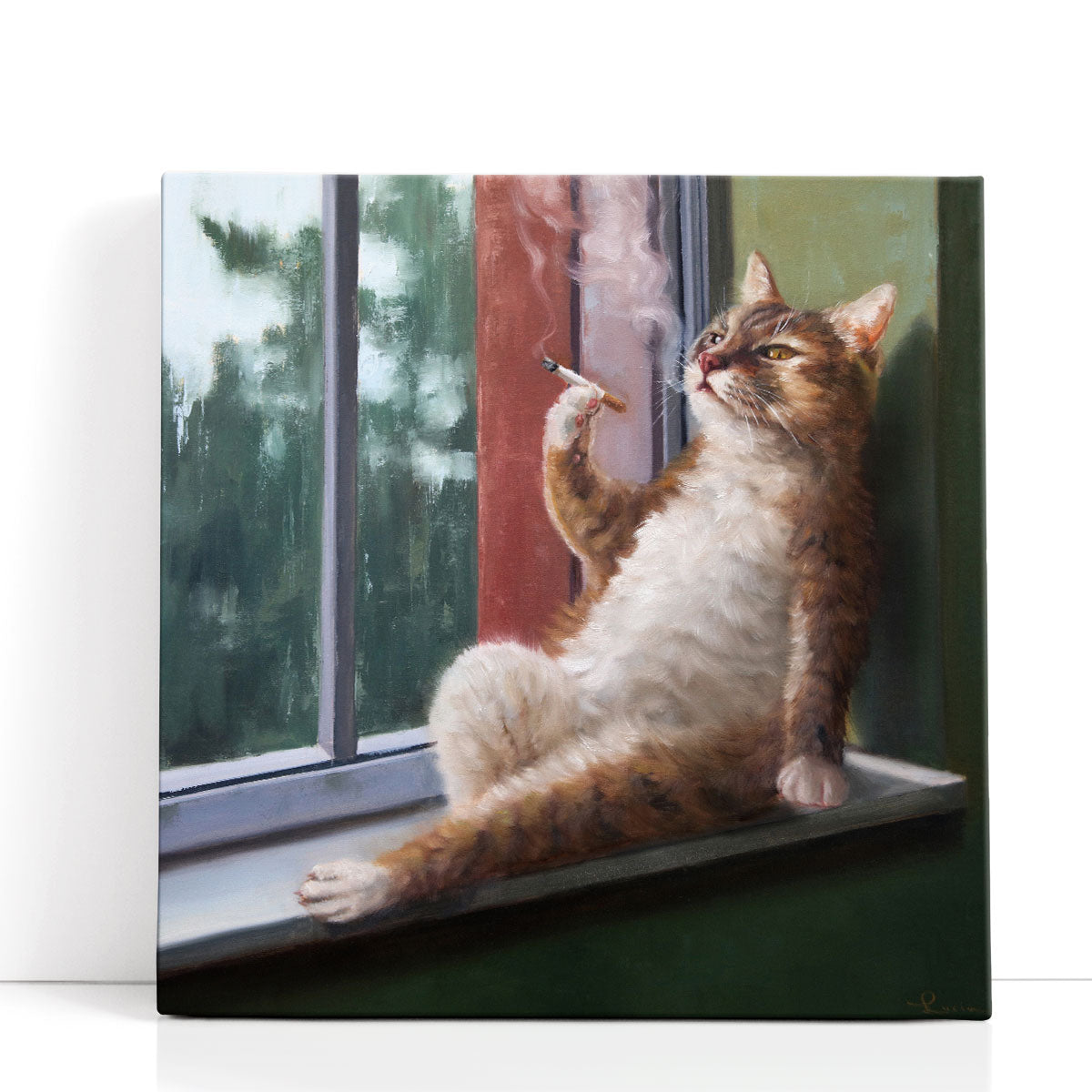 Rainy Day Blues Canvas Wall Art | Funny Cat Scene | Lucia