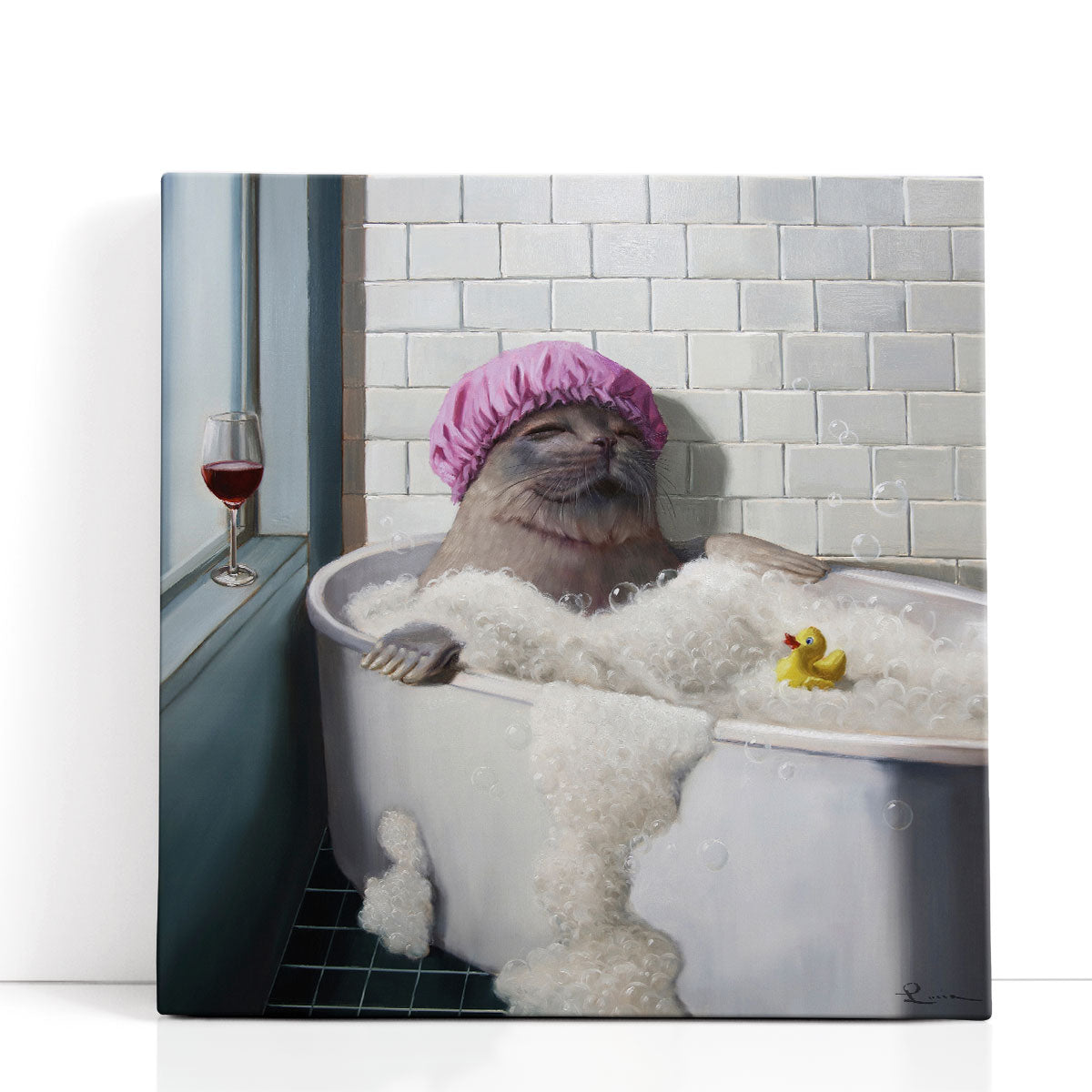 Bubble Bath Framed Art Print | Cat Humor Artwork | Lucia Heffernan