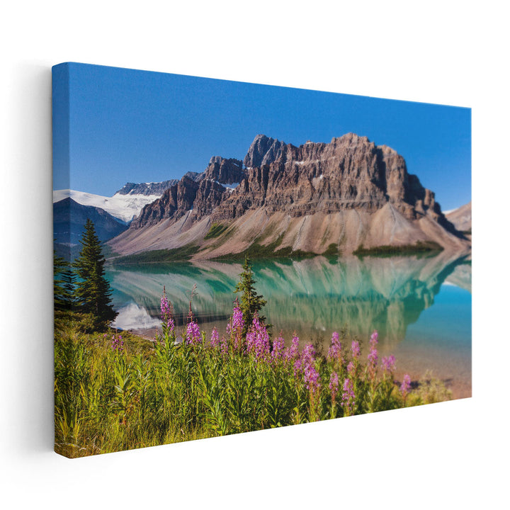 Waputik Range Reflecting on Bow Lake, Banff National Park - Canvas Print Wall Art