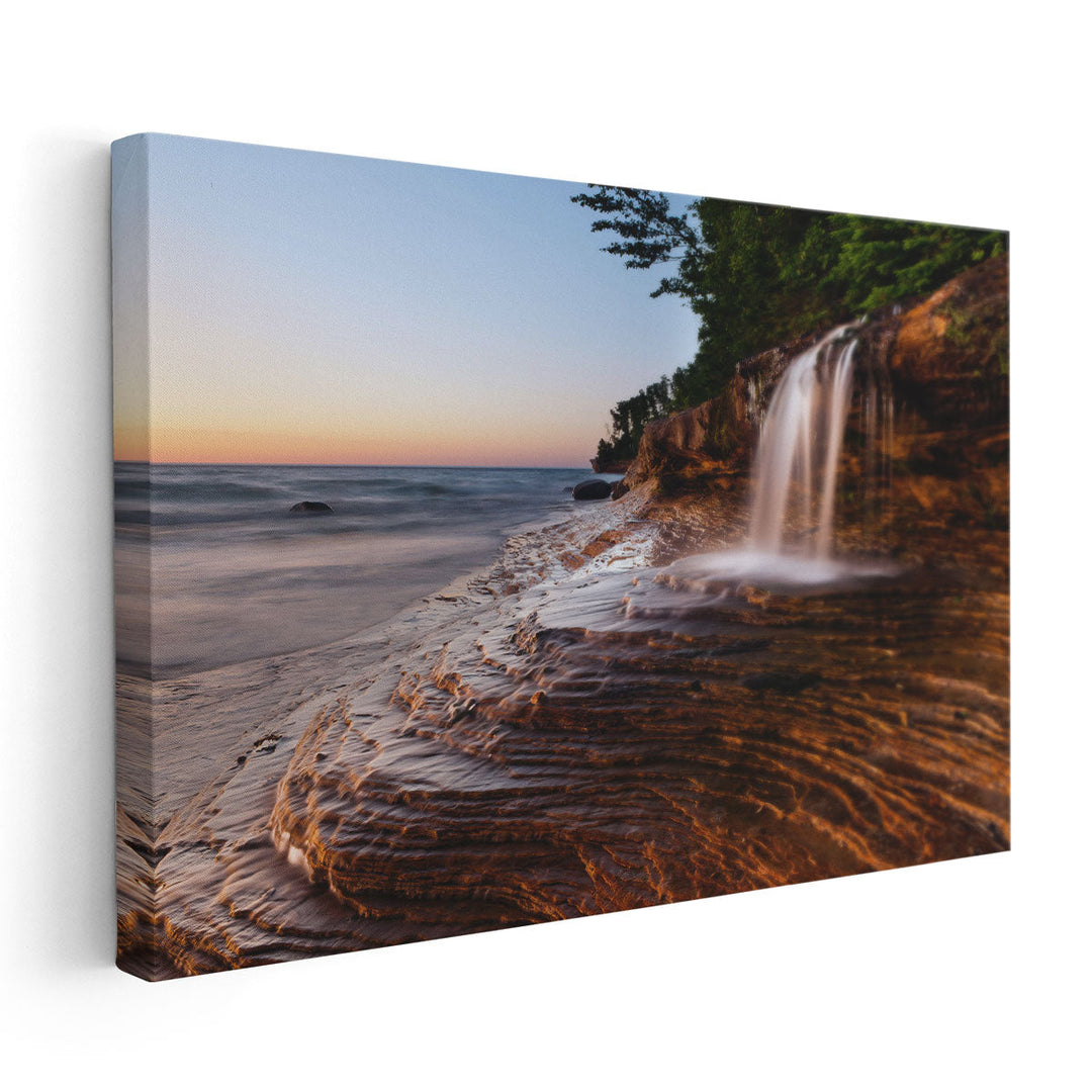 Waterfall at Pictured Rocks National Lakeshore, Lake Superior - Canvas Print Wall Art