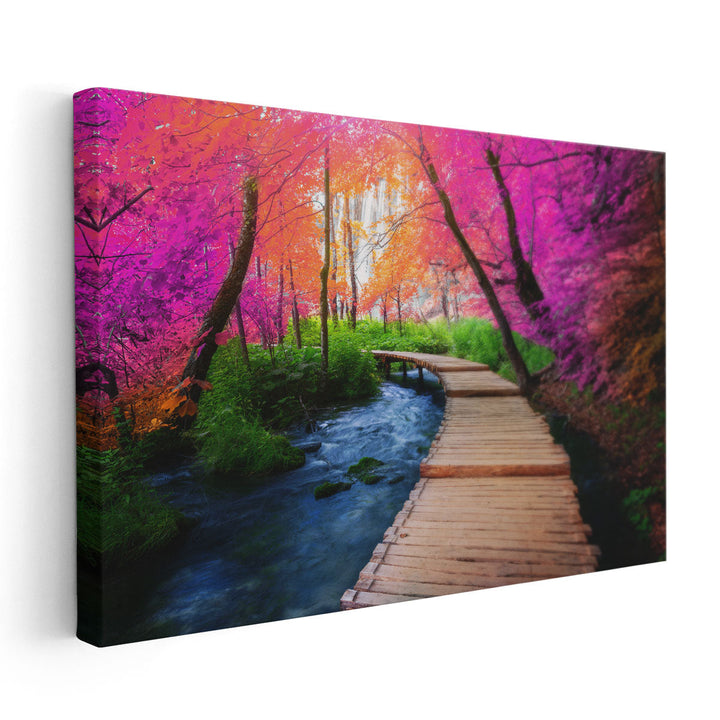 Wooden Path Trail in Plitvice Lakes National Park, Croatia - Canvas Print Wall Art