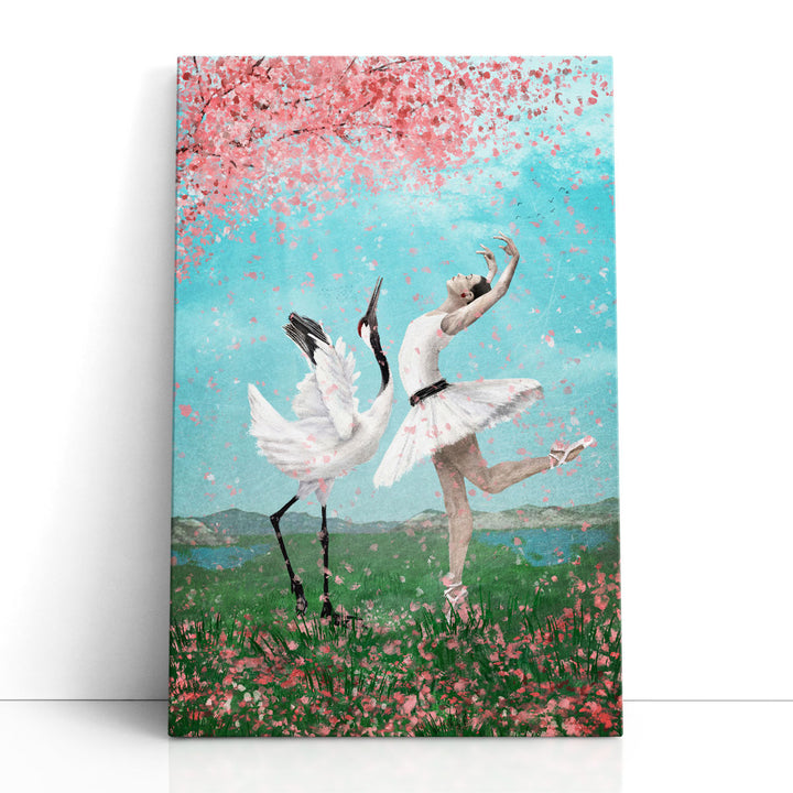 Ballerina dance wall art with floral background