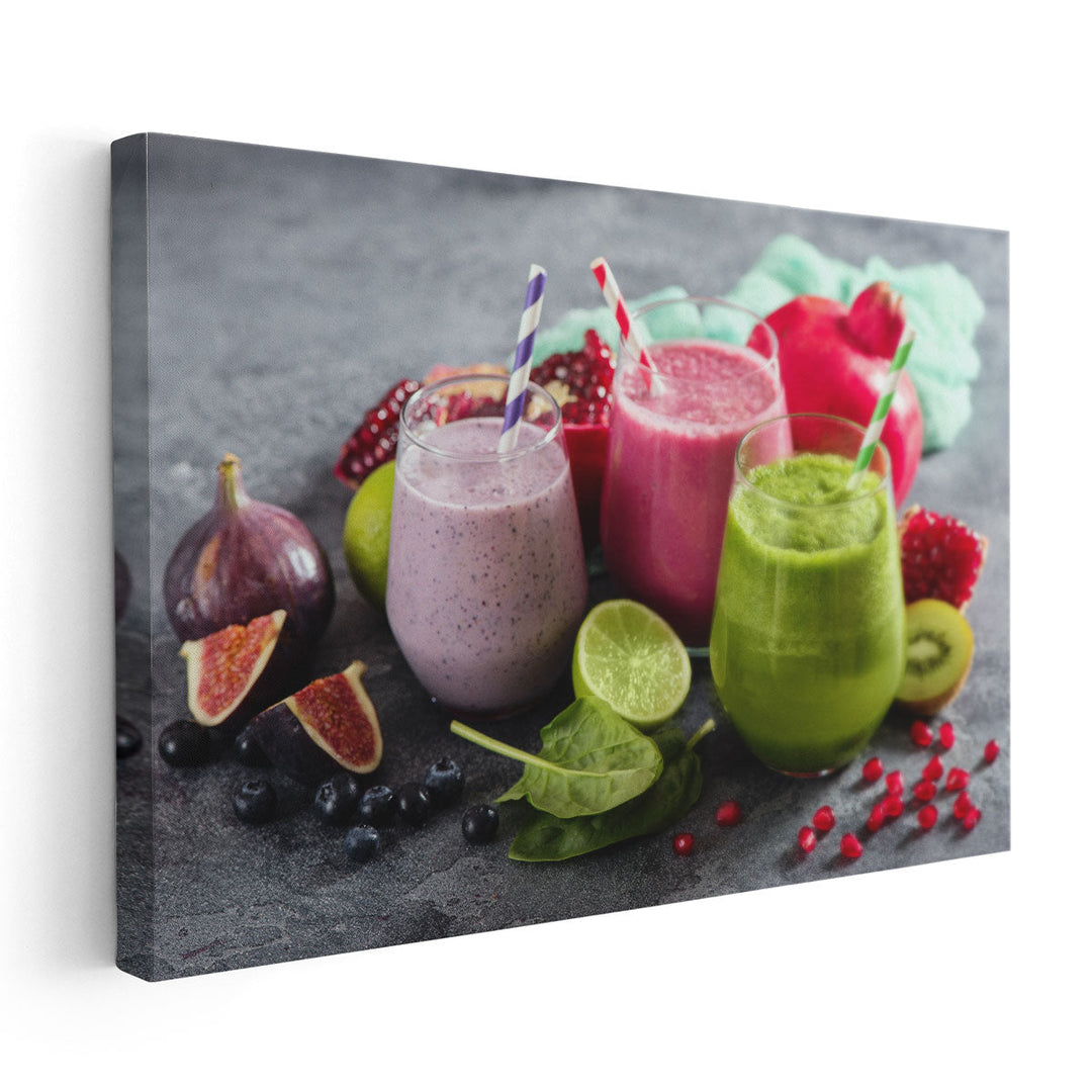 Colorful Smoothies & Fruits - Canvas Print Wall Art