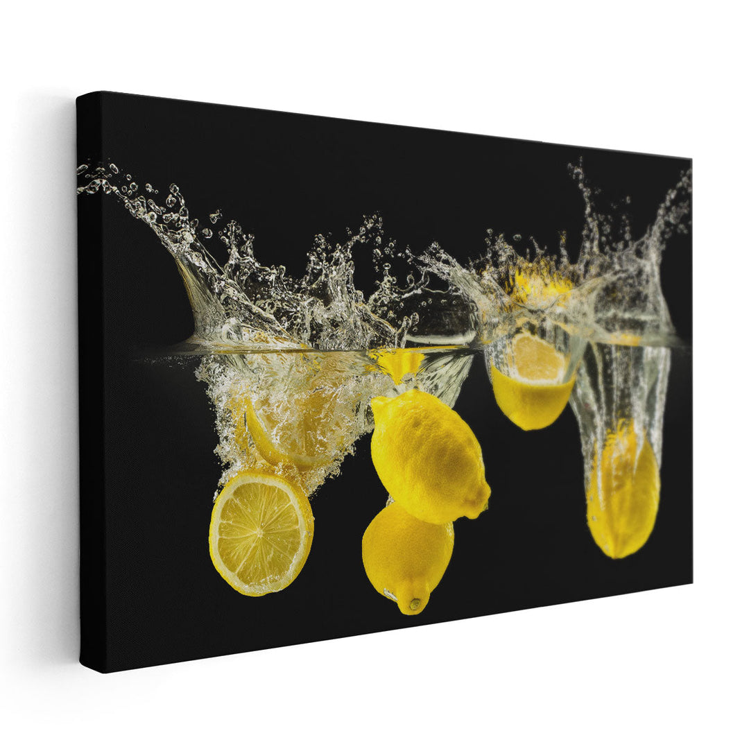 Fresh Lemons Falling in Water - Canvas Print Wall Art