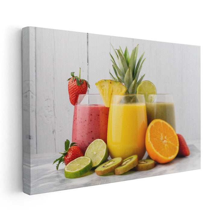 Fruit Smoothies with Their Ingredients - Canvas Print Wall Art