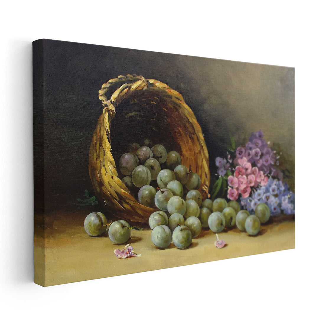 Ripe Juicy Plums in a Basket Oil Painting Print - Canvas Print Wall Art