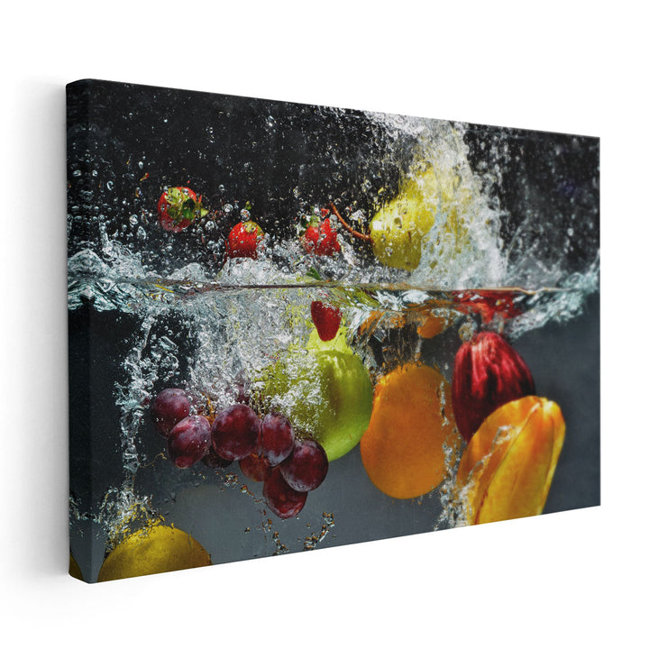 Splashing Fruits on Water - Canvas Print Wall Art