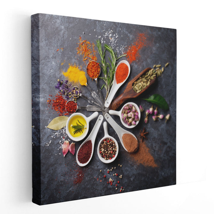 Herbs and Spices Square Kitchen Decor, Restaurant Art - Canvas Print Wall Art