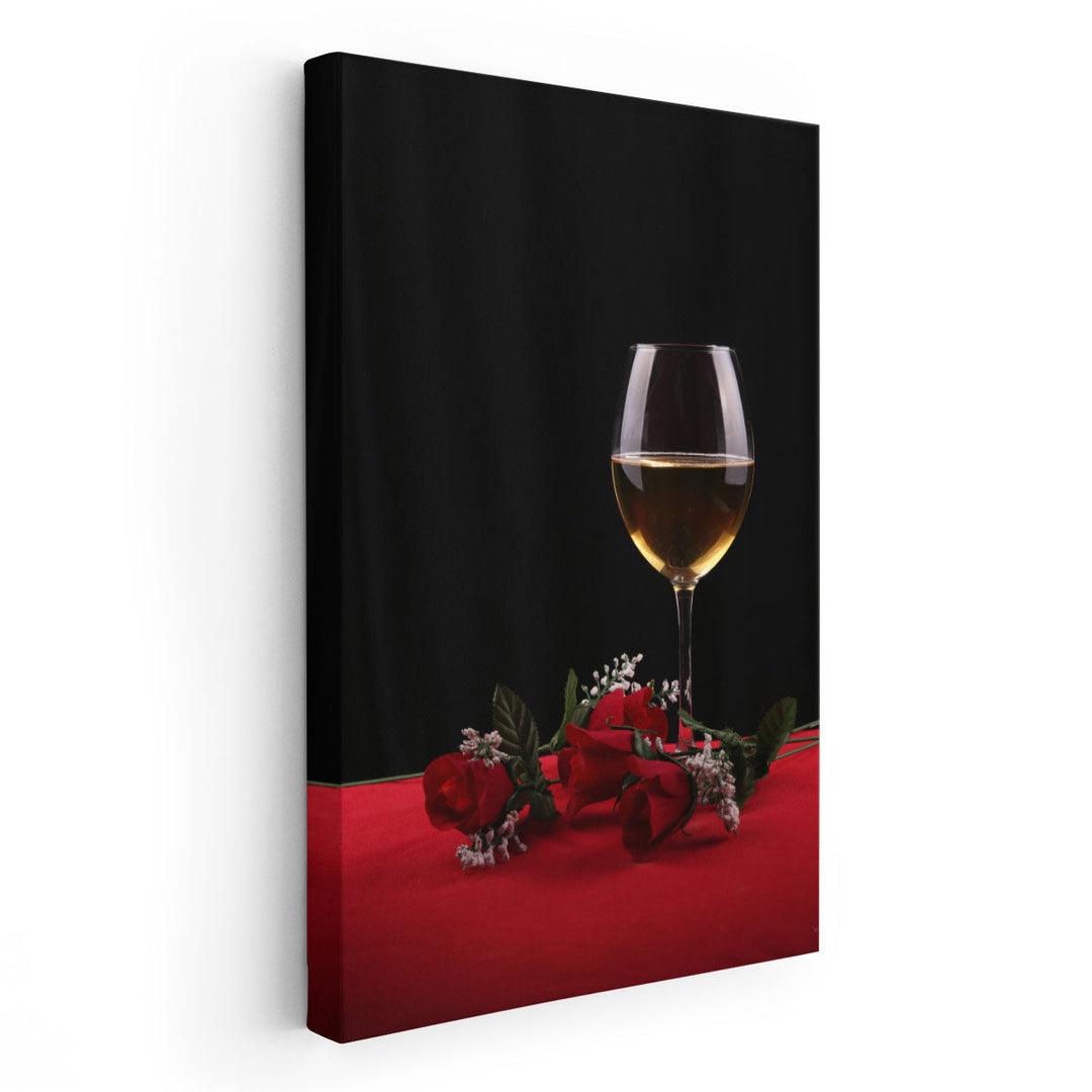 Roses and a Glass Of Wine - Canvas Print Wall Art