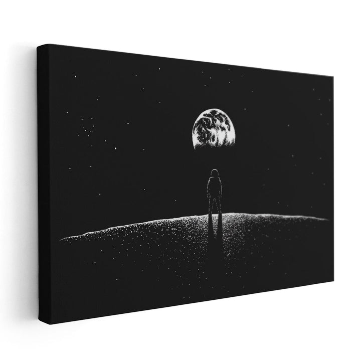 Astronaut Looking at Earth From Moon - Canvas Print Wall Art