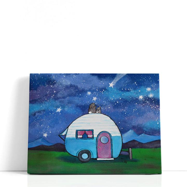 Blue fantasy art prints with magical night sky